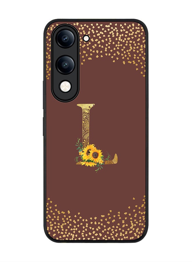 For vivo Y04 / Y29t 5G Case,Slim fit Camera Protection, Shockproof Thin Phone cover  - Custom Floral Monogram - L  (Brown )